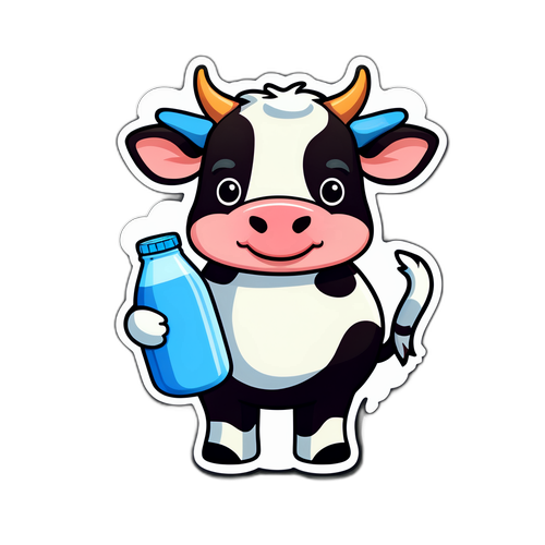 ミルクを持ったかわいい牛キャラクターのイラスト