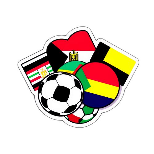 Sticker van de Egyptische en Zimbabwaanse vlaggen met een voetbal in het midden
