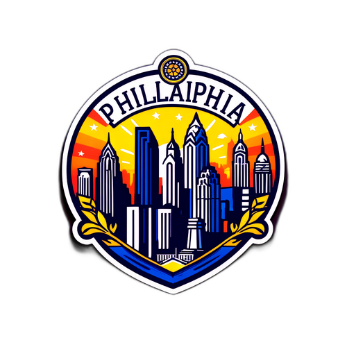 Stiker Logo Philadelphia Union dengan Latar Belakang Skyline Kota