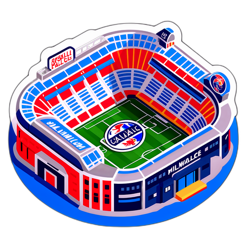 Een sticker van een voetbalstadion met Crystal Palace en Millwall fans