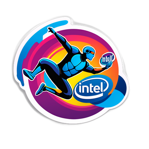 테크놀로지 혁신을 강조하는 Intel 로고의 그래픽 레프팅 스티커