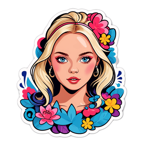 Μια παιχνιδιάρικη απεικόνιση της Zara Larsson με λουλουδένια μοτίβα και μουσικές νότες