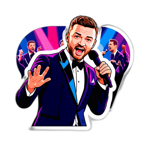 Elegantní samolepka Justina Timberlakea při vystoupení