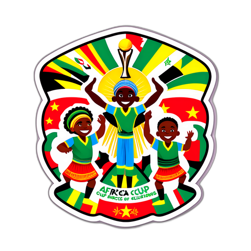 Ілюстрація атмосфери Кубка Африки з танцями та культурними елементами