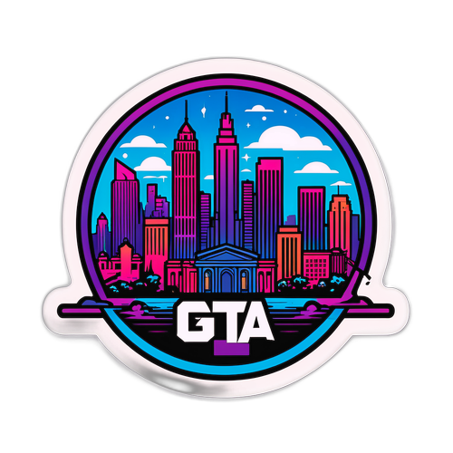 סטיקר לוגו GTA 6 עם סילואטה עירונית