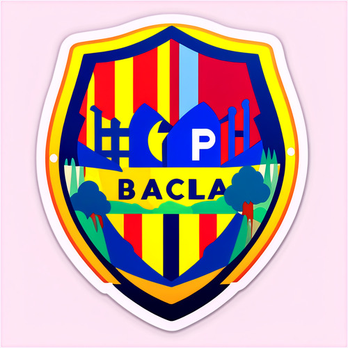 Sticker, der die Schönheit der Architektur Barcelonas mit einem Fußballmotiv kombiniert