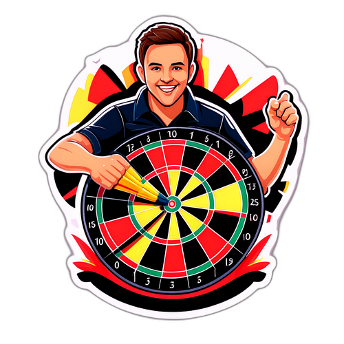 Een interactieve sticker van een dartspeler die viert met fans