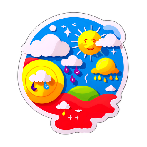 Một minh họa đáng yêu về bản đồ thời tiết với các yếu tố hài hước