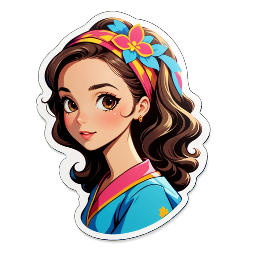 Unlock Your Charm: Meet the Enchanting Floral Headband Girl Sticker!