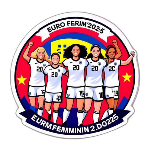 Sticker van een vrouwenteam dat viert met 'Euro Féminin 2025'