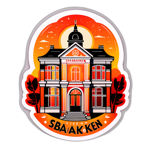 Koselig klistremerke av Sparebanken Møres bygning