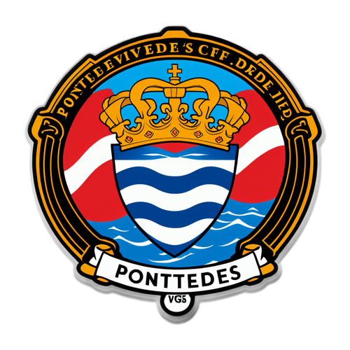 Sticker representando al Pontevedra CF con un fondo marino y la frase 'Orgullo Pontevedrés'