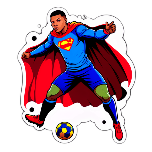 Autocollant dynamique d'Ethan Mbappé en super-héros du football