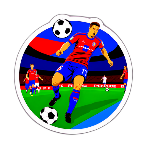 Nálepka s dramatickým záběrem zápasu Basel vs. Plzeň