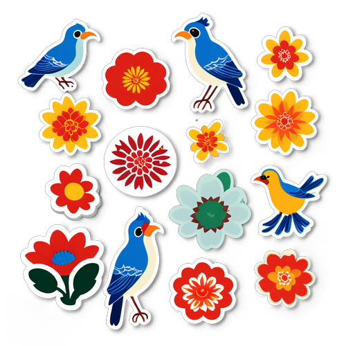 传统花鸟图案贴纸展示中国文化