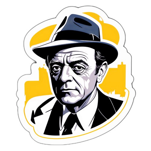 Kunstnerisk representasjon av Harris Yulin i vintage film noir stil