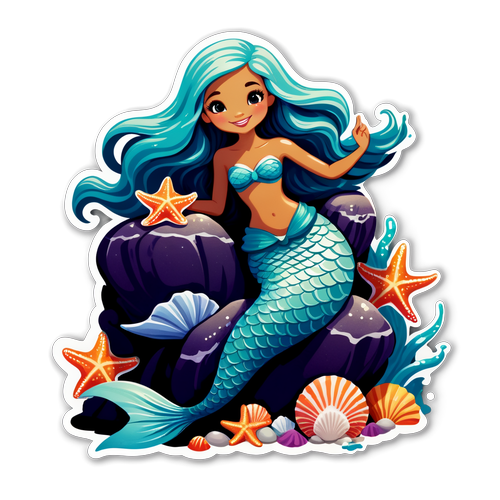 Whimsical Mermaid Lounging on a Rock