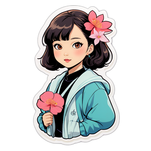 花とファッションのアキコ・ヤダのイラストステッカー