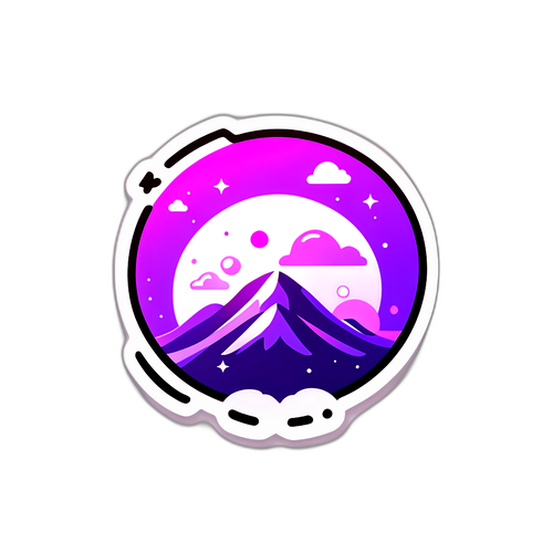 Стикер с горным пейзажем в фиолетовых тонах