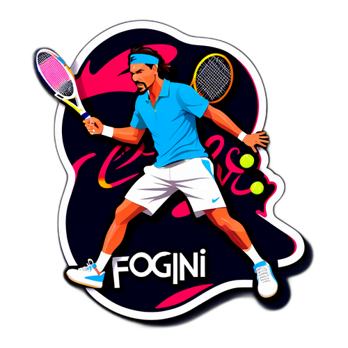 Stylizovaný nápis 'Fognini' v nápadité typografii s tenisovou tématikou