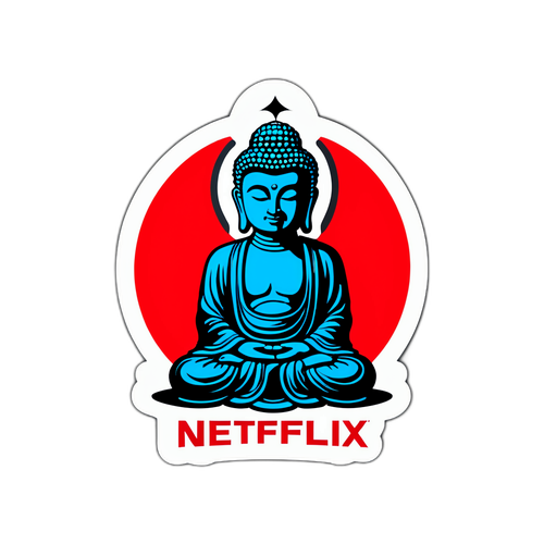 สติกเกอร์แสดงความเคารพ: โลโก้ Netflix กับพระพุทธรูปสององค์ในท่าที่เคารพ
