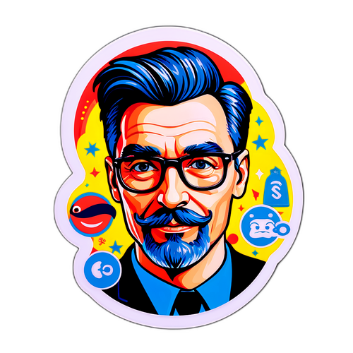András Sváby stílusos portréja vicces grafikai elemekkel