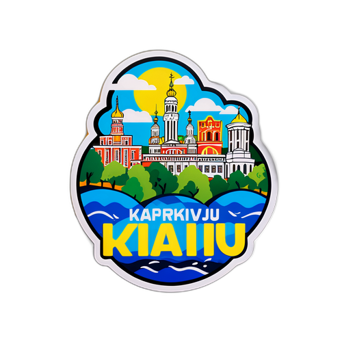 Яскравий наліпка з пейзажем Харкова