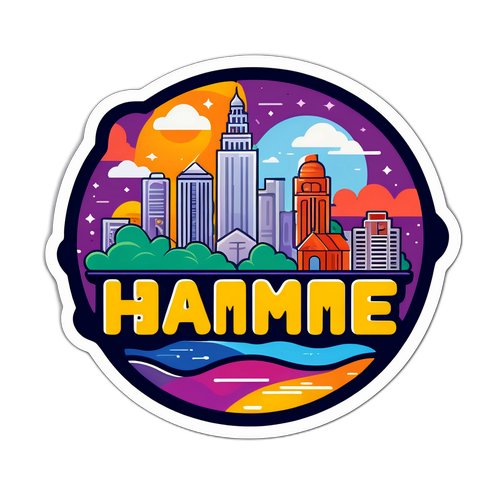 Sticker met 'Hamme' en iconische elementen
