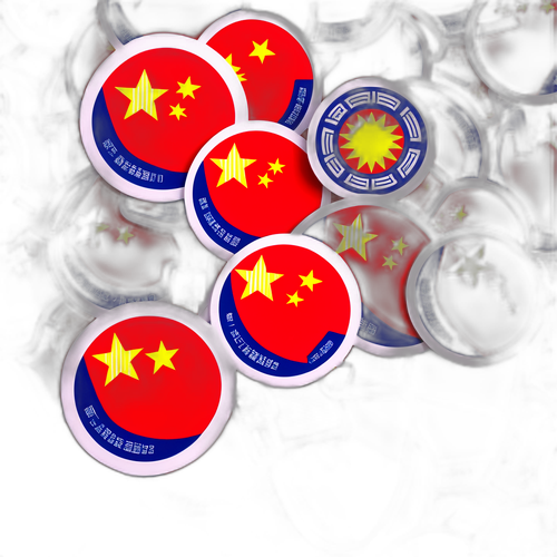 融合中国国旗与历史文化元素的贴纸