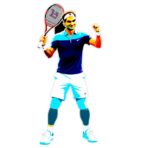 Stijlvolle sticker van Roger Federer met racket en de tekst 'De koning van tennis'