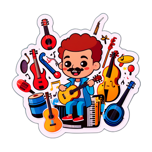 Illustrated Druski Character with Musical Instruments
