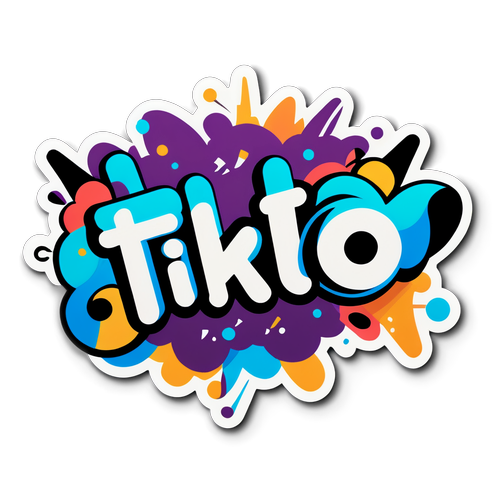 Sticker van het woord 'TikTok' met dynamisch lettertype en dansende muzieknoten