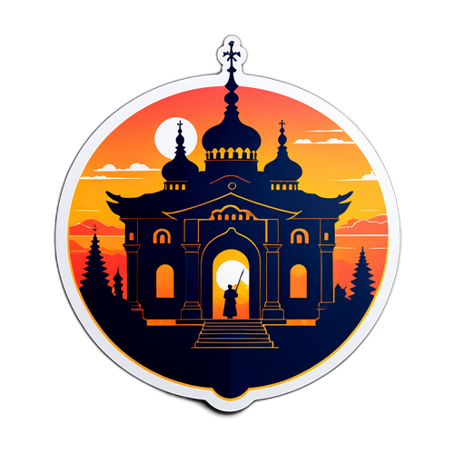 Силует Копичинців із традиційною архітектурою на фоні заходу сонця