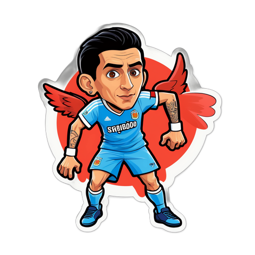 Adesivo de Caricatura do Angel Di María em Drible Impressionante