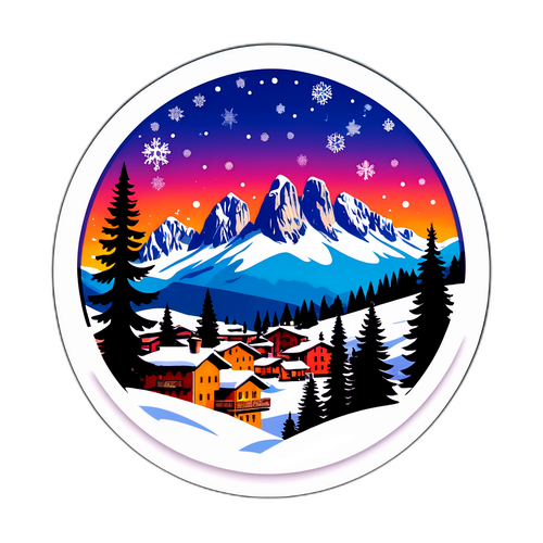 Sticker cu peisajul pitoresc Cortina d'Ampezzo în iarnă