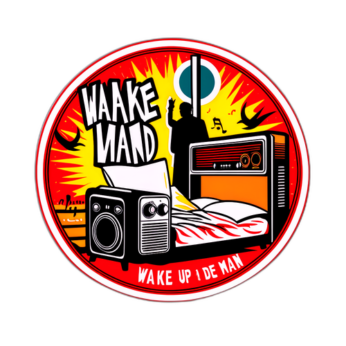 מדבקת רטרו של גבר שמתעורר בחדר גרנז'י