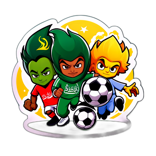 Wahusika wa Ligi ya Saudi Pro wakicheka kwenye Uwanja wa Soka