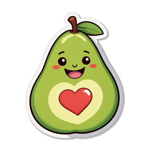 Smiling Avocado with Heart-Shaped Pit Sticker