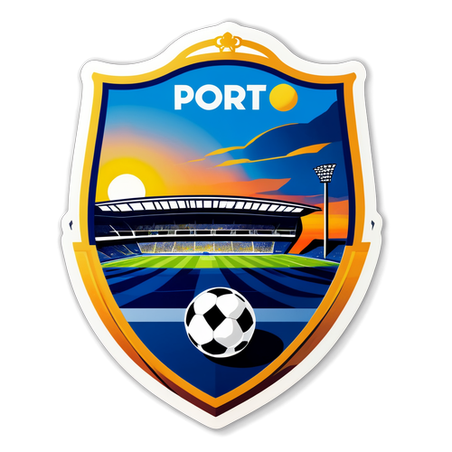 Design de um adesivo com o estádio do FC Porto ao pôr do sol