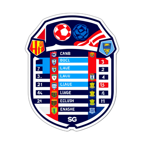 Sticker về bảng xếp hạng giải bóng đá Anh với vị trí và logo câu lạc bộ