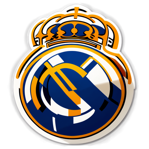 Sticker van het Real Madrid-logo met een gestileerd beeld van sterren en een voetbalveld