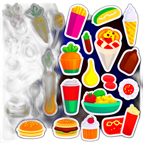 ベシアの食べ物アイテムをテーマにしたステッカー