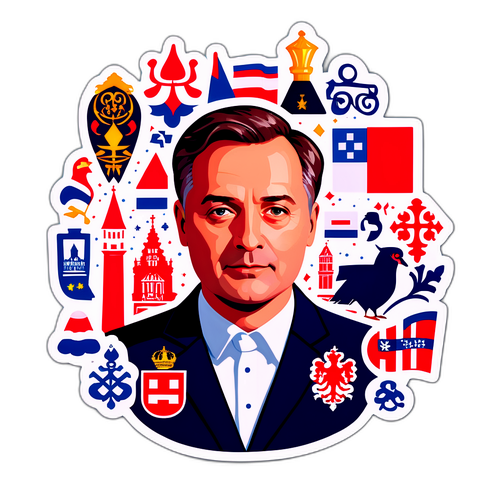 Stilisiertes Porträt von Robert Holzmann mit kulturellen Symbolen Österreichs