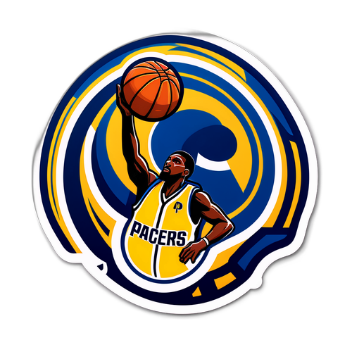 Sticker ng Pacers na may Background ng Basketball