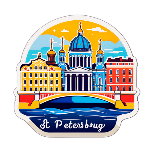 Стикер с видами Санкт-Петербурга, включая Эрмитаж и разводные мосты