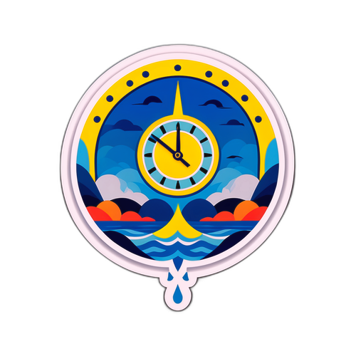 Абстрактний дизайн з годинником на фоні спокійного пейзажу