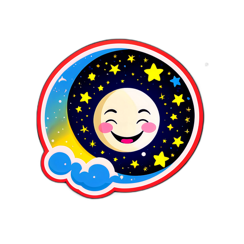 Whimsical Cheerful Moon Sticker