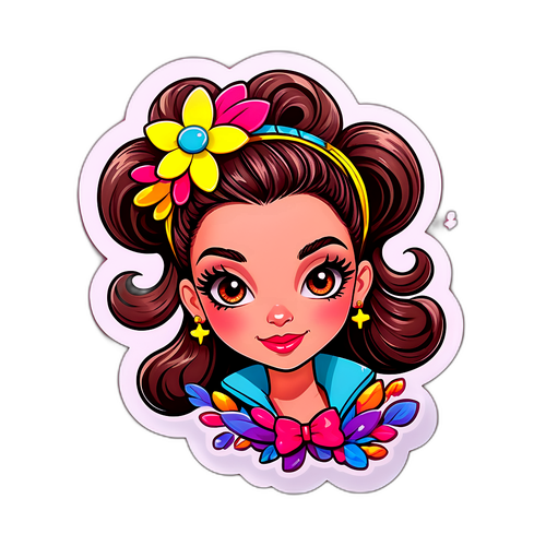 Adesivo divertente con acconciatura e accessori
