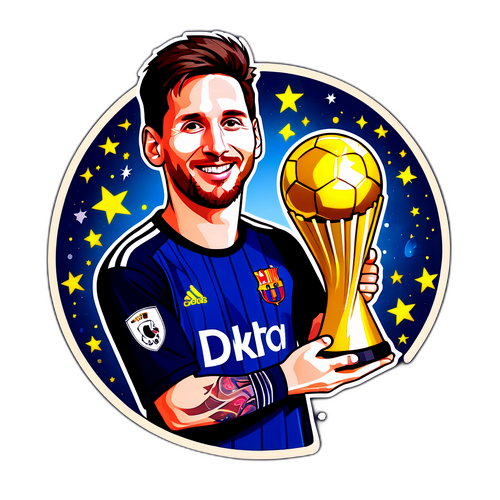 Autocollant représentant Lionel Messi avec le Ballon d'Or