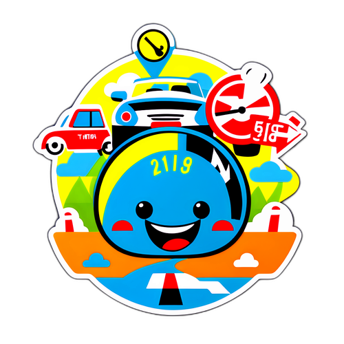 Wesoła naklejka ilustrująca nowe przepisy drogowe